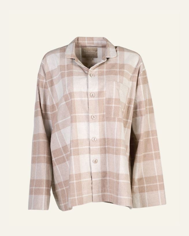 Lankavärjätty flanellipyjamapaita hiekka - one size hiekka - 1