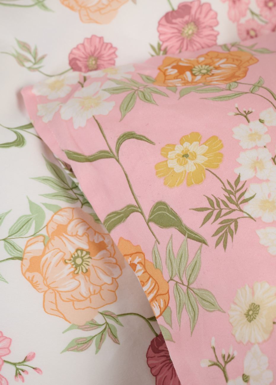 Pussilakanasetti satiinipuuvillaa moniväri/roosa - 2