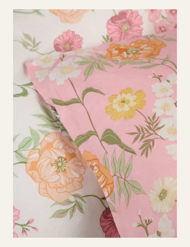 Pussilakanasetti satiinipuuvillaa moniväri/roosa - 2