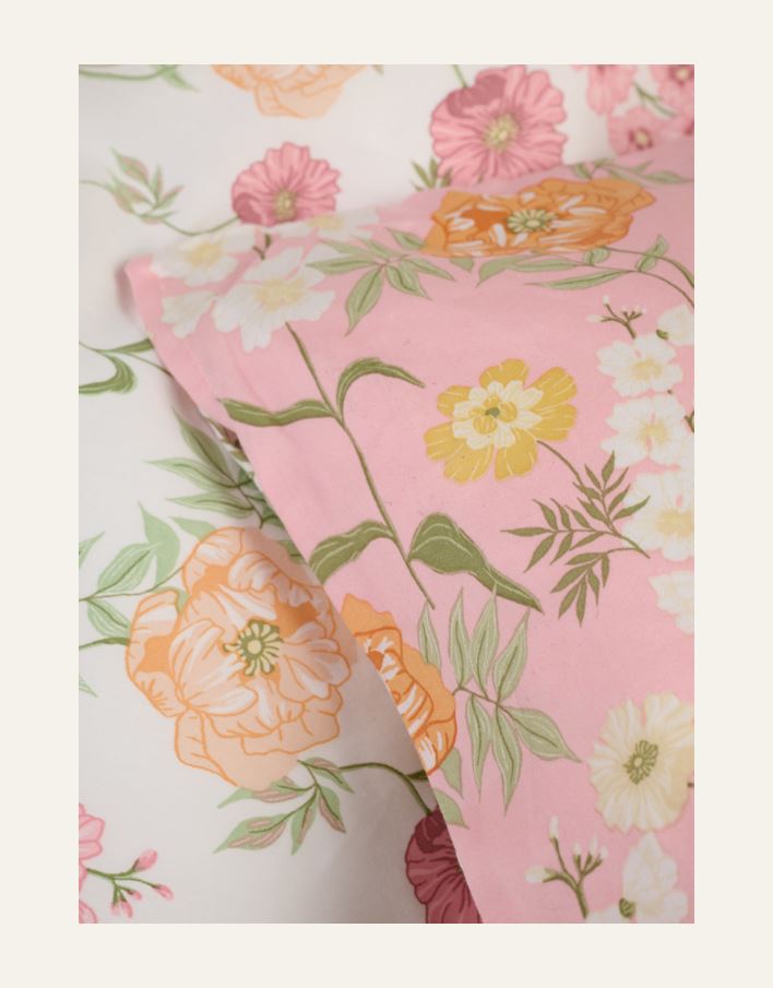 Pussilakanasetti satiinipuuvillaa moniväri/roosa - 2