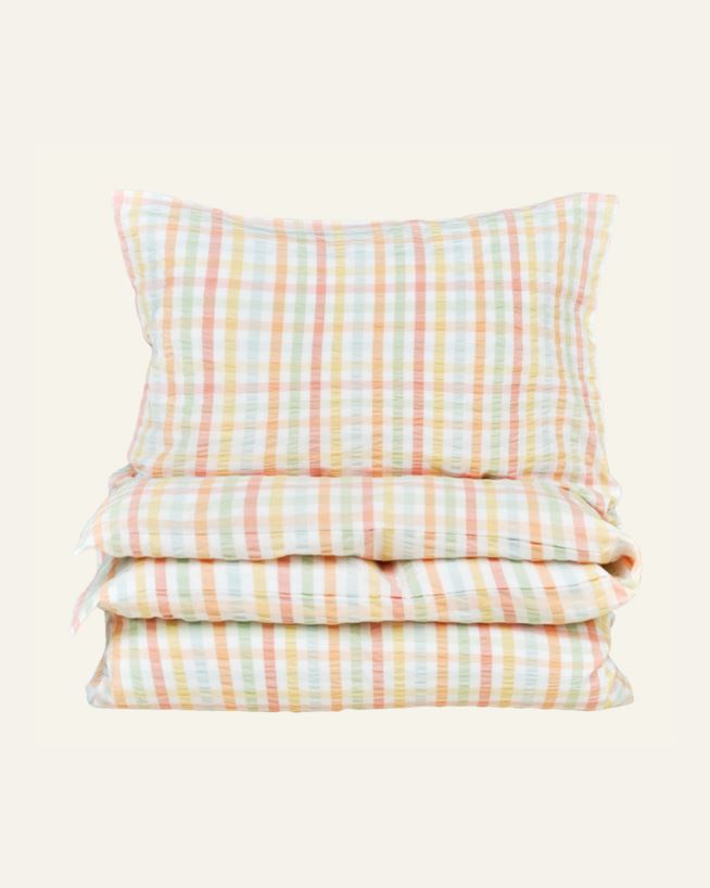 Pussilakanasetti lankavärjättyä kreppipuuvillaa moniväri - 150x210+50x60 cm moniväri - 1