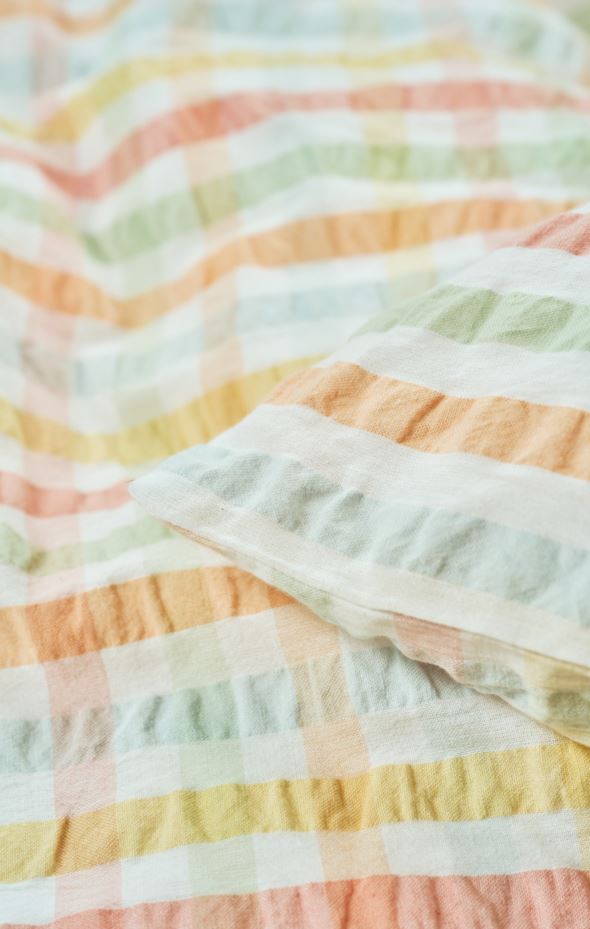 Pussilakanasetti lankavärjättyä kreppipuuvillaa moniväri - 6