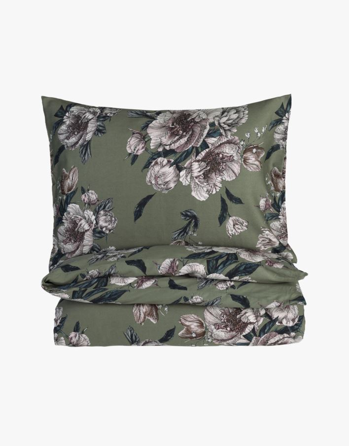 Photographic Floral sateng pussilakanasetti satiinipuuvillaa vihreä - 150x210 cm vihreä - 1