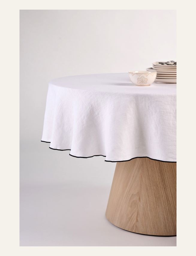 Pyöreä pellavaliina valkoinen - 4