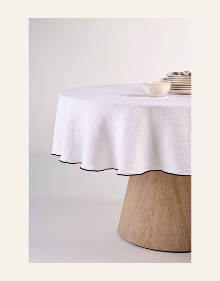 Pyöreä pellavaliina valkoinen - 4