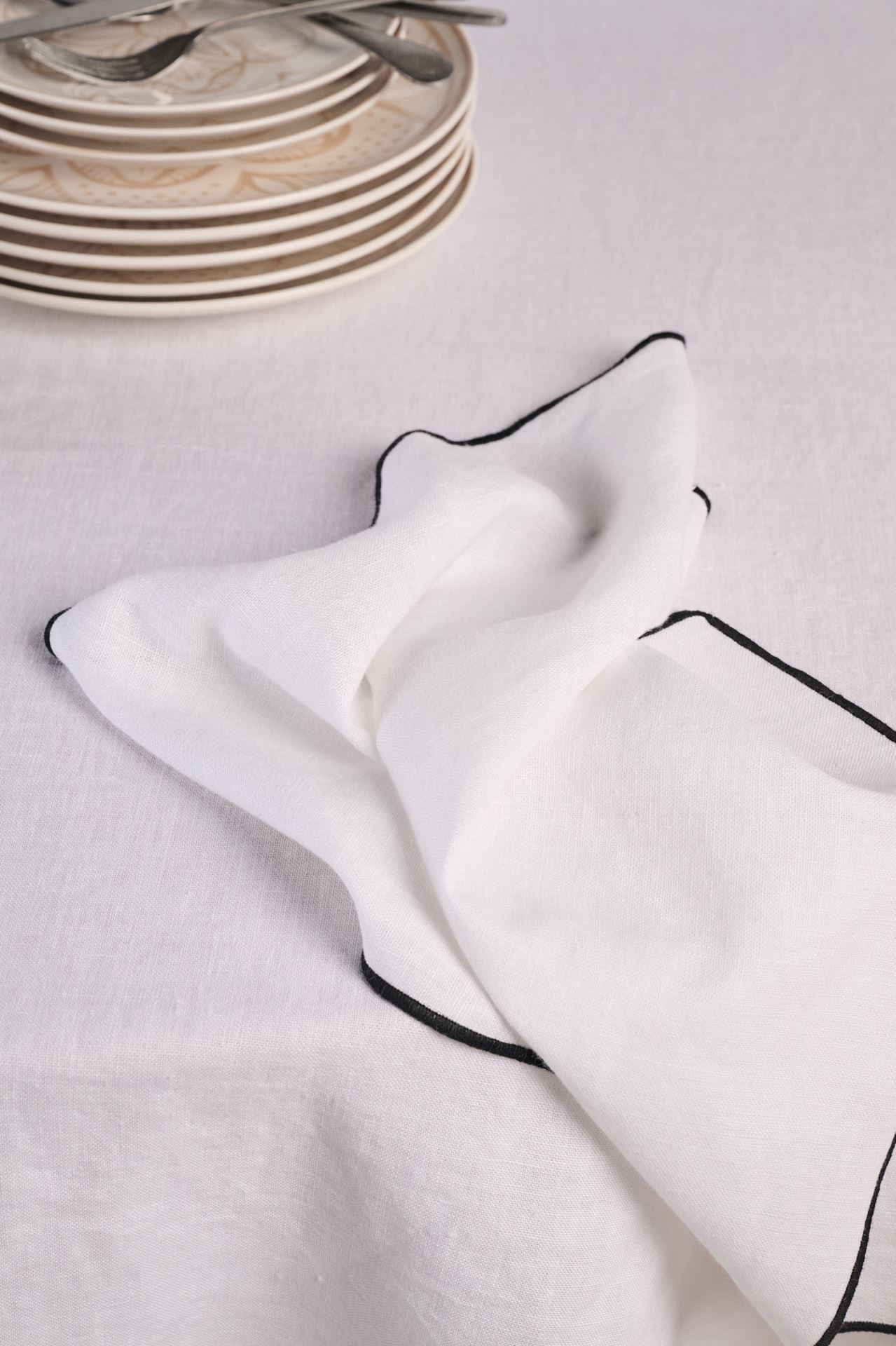 Pyöreä pellavaliina valkoinen - 5