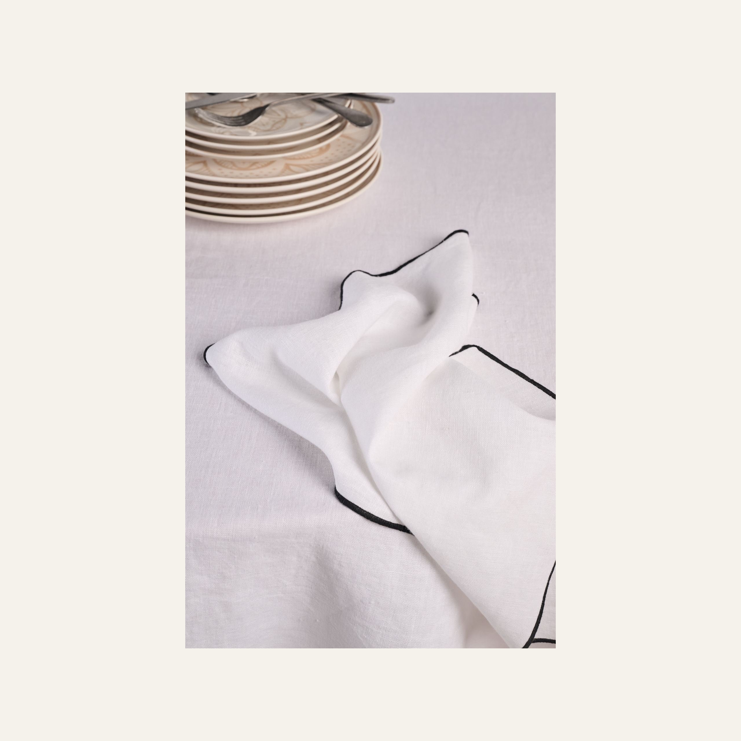 Pyöreä pellavaliina valkoinen - 5