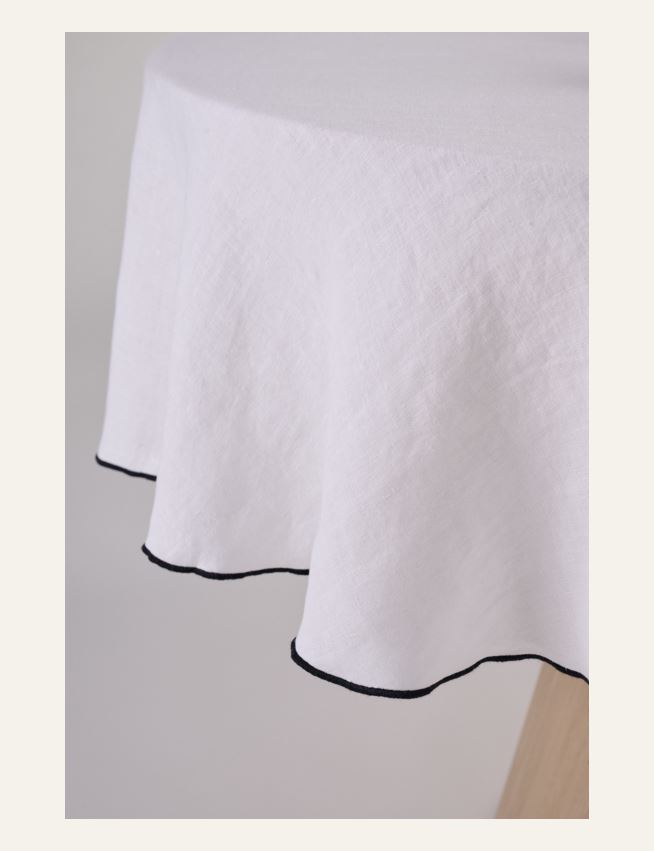 Pyöreä pellavaliina valkoinen - 3