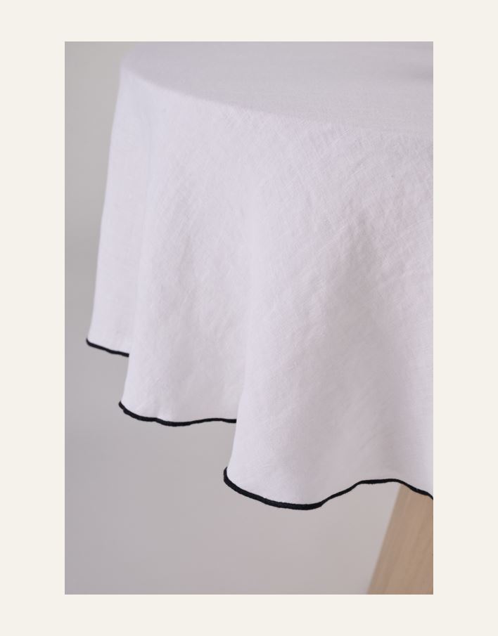 Pyöreä pellavaliina valkoinen - 3