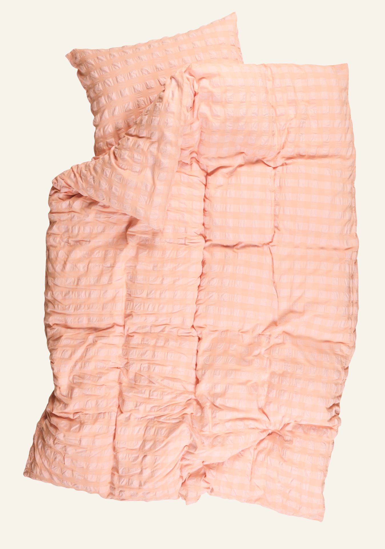 Pussilakanasetti lankavärjättyä kreppipuuvillaa koralli - 4