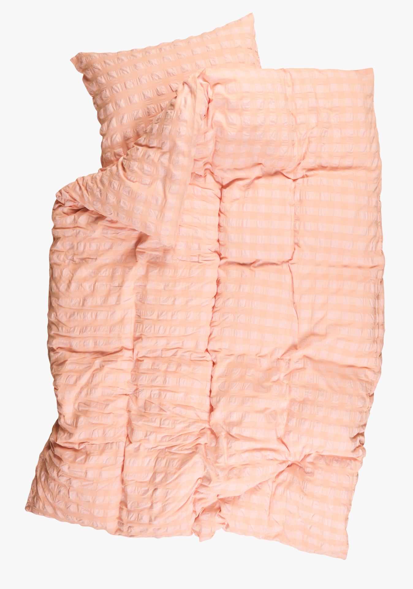 Pussilakanasetti lankavärjättyä kreppipuuvillaa koralli - 4