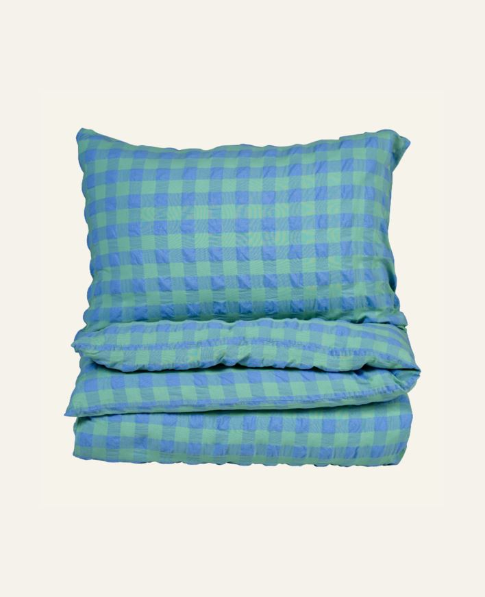 Pussilakanasetti lankavärjättyä kreppipuuvillaa vihreä - 150x210+50x60 cm vihreä - 1