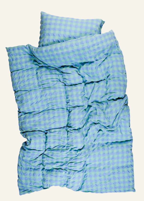 Pussilakanasetti lankavärjättyä kreppipuuvillaa vihreä - 4