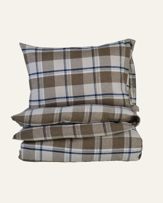 Pussilakanasetti lankavärjättyä flanellia moniväri/ruskea - 150x210 cm moniväri/ruskea - 1