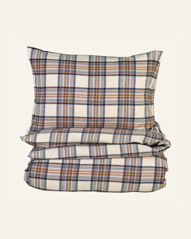 Pussilakanasetti lankavärjättyä flanellia moniväri/ruskea - 230x220+50x60 cm moniväri/ruskea - 1