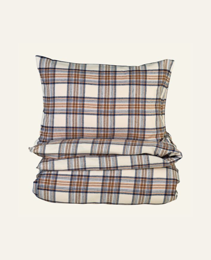 Pussilakanasetti lankavärjättyä flanellia moniväri/ruskea - 230x220+50x60 cm moniväri/ruskea - 1