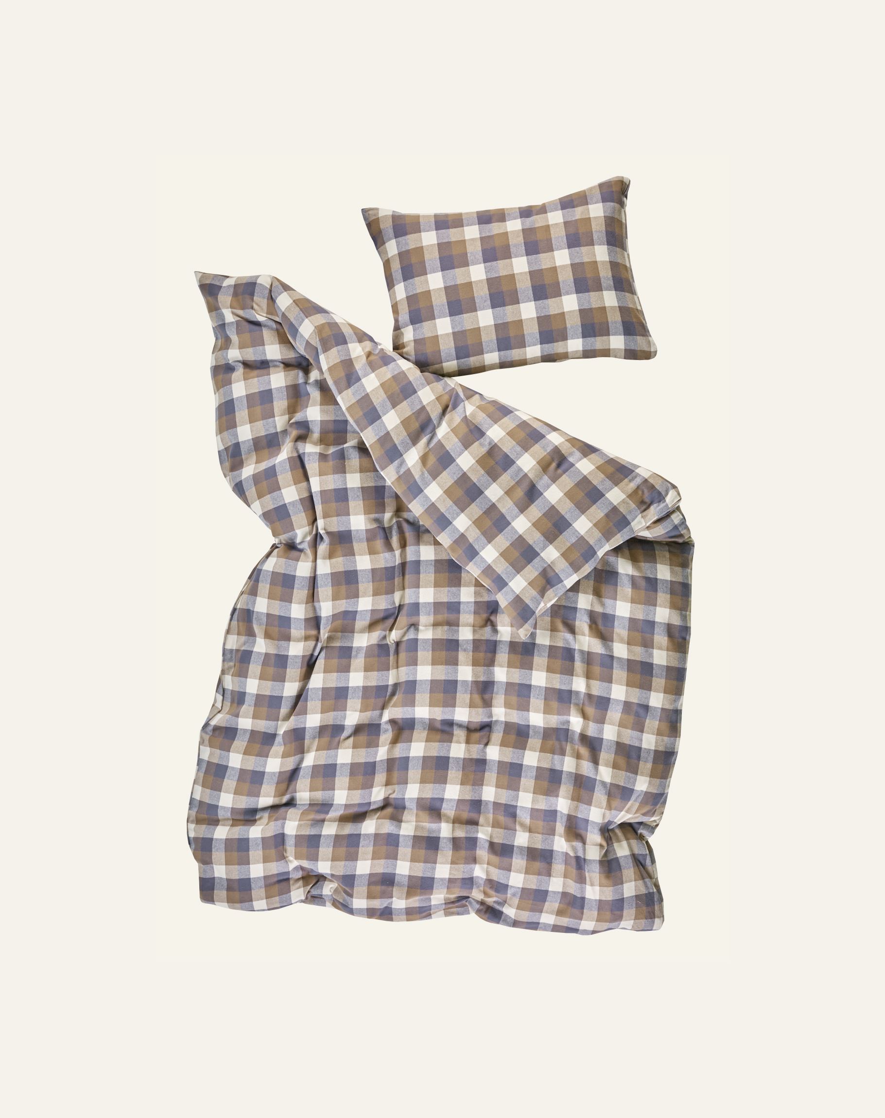 Pussilakanasetti lankavärjättyä flanellia moniväri/ruskea - 2