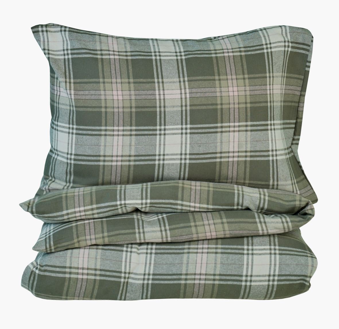 Pussilakanasetti lankavärjättyä flanellia moniväri/vihreä - 150x210+50x60 cm moniväri/vihreä - 1