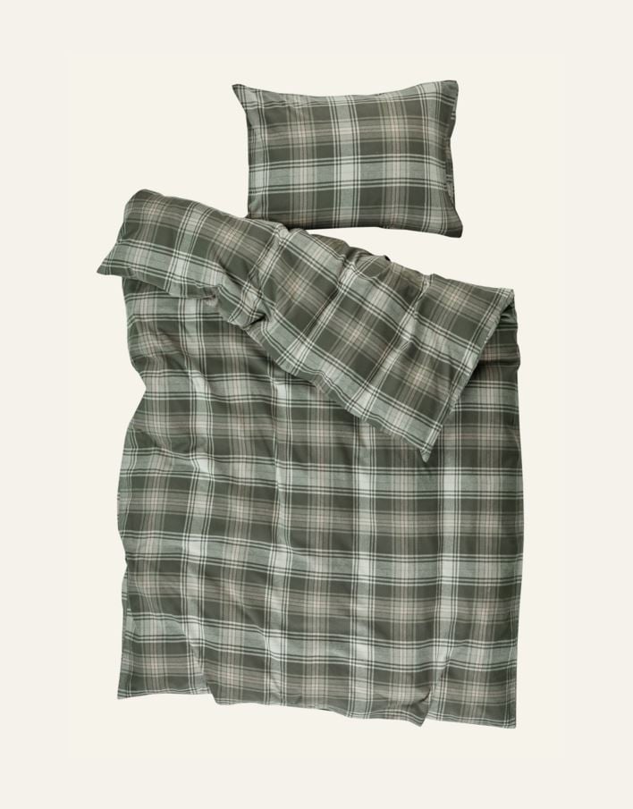 Pussilakanasetti lankavärjättyä flanellia moniväri/vihreä - 3