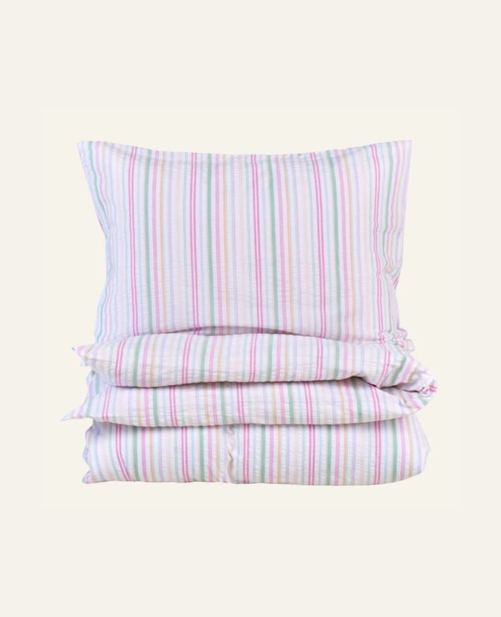 Pussilakanasetti lankavärjättyä kreppipuuvillaa moniväri - 150x210 cm/50x60 cm moniväri - 1