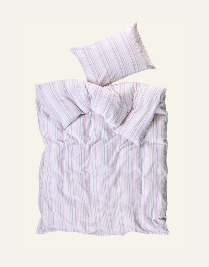 Pussilakanasetti lankavärjättyä kreppipuuvillaa moniväri - 3