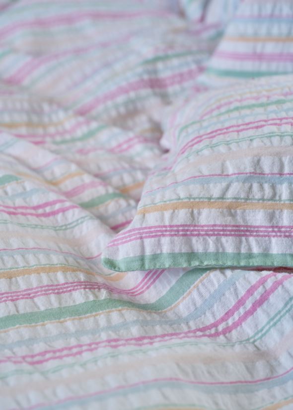 Pussilakanasetti lankavärjättyä kreppipuuvillaa moniväri - 2