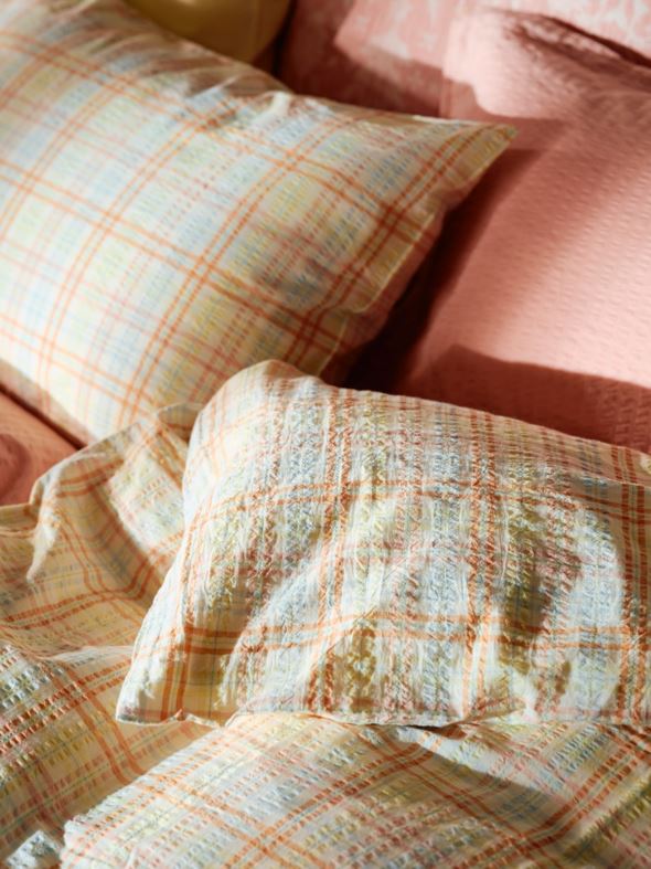 Pussilakanasetti lankavärjättyä kreppipuuvillaa moniväri - 2