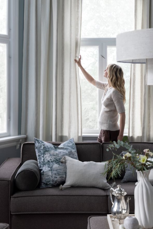 Pellavaverho moniväri/valkoinen - 5