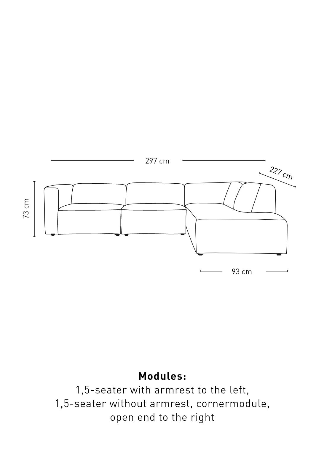 Sohva avokulmalla oikea, 4 osaa luonnonväri - 2