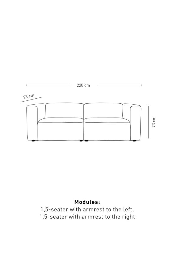 Moduulisohva 2 osaa käsinojalla harmaa - 2