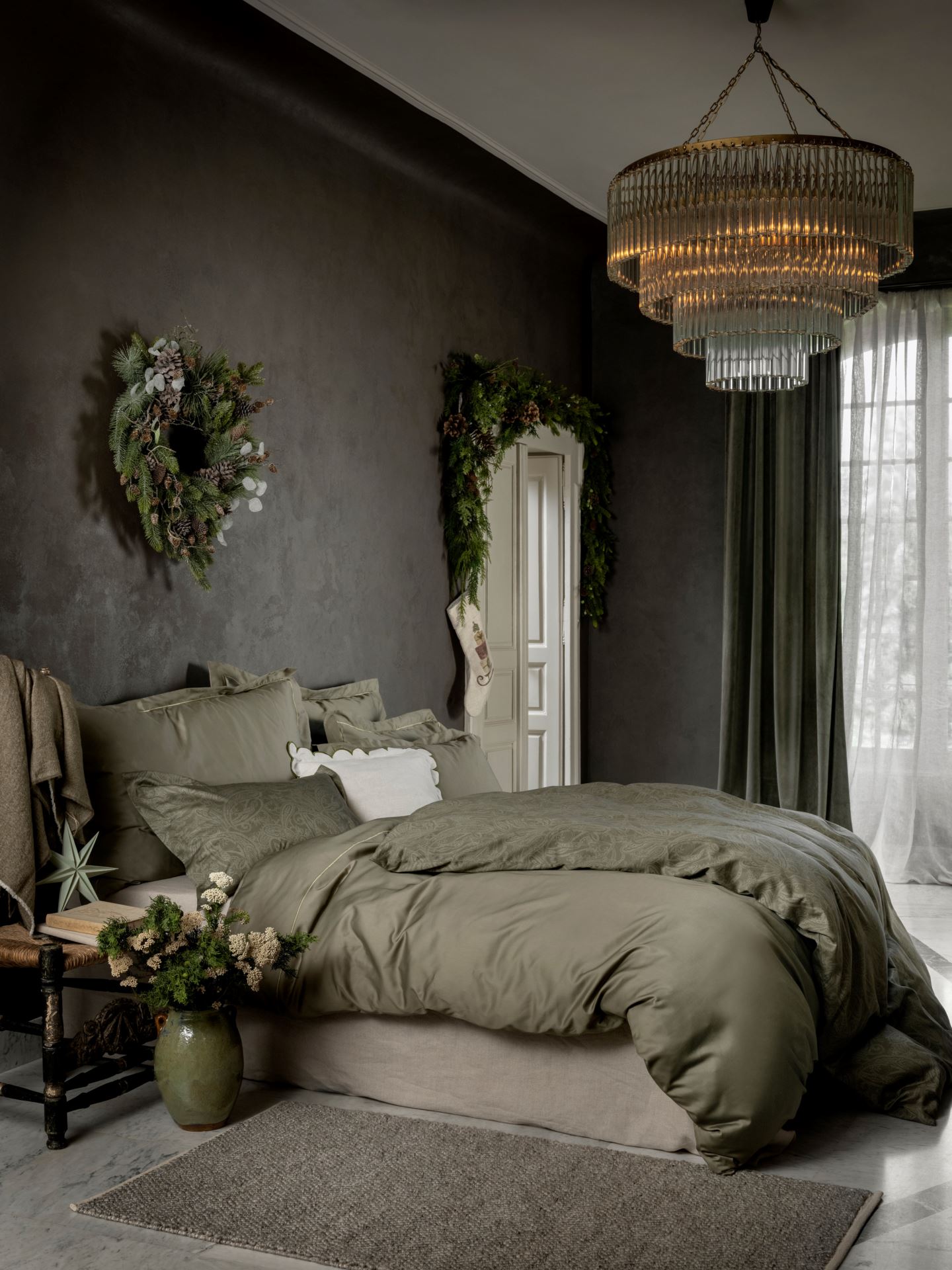 Pussilakanasetti egyptinpuuvillaa oliivinvihreä - 7