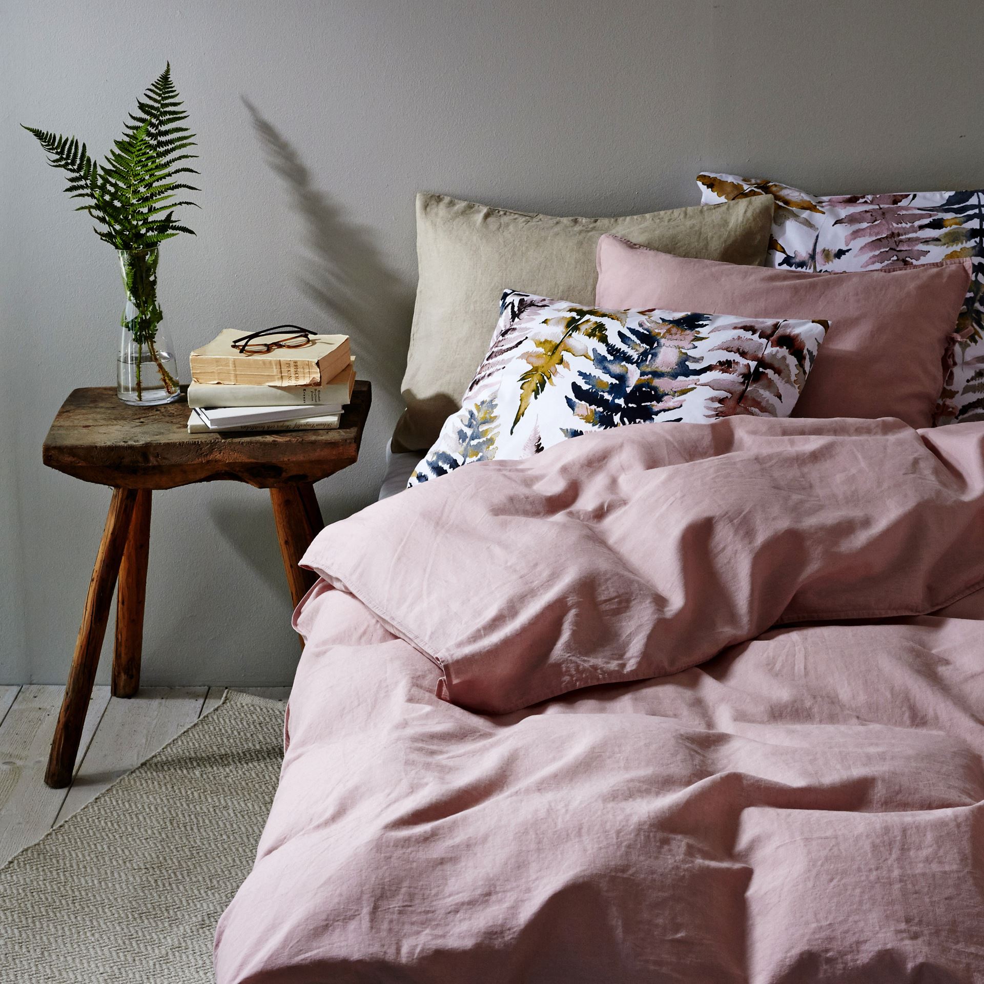 Pussilakanasetti puolipellavaa puuteriroosa - 2