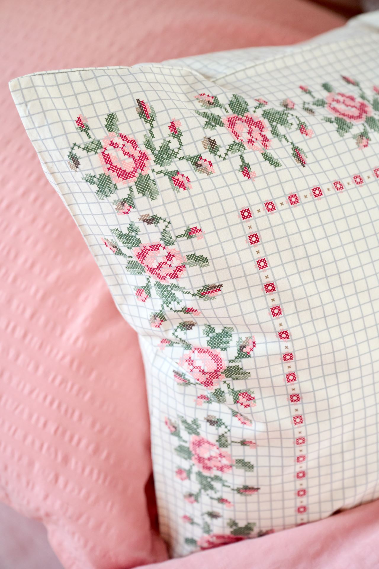 Tyynyliina puuvillaa moniväri/roosa - 2