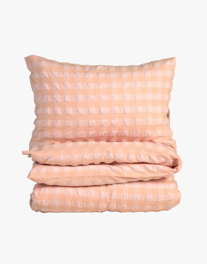 Pussilakanasetti lankavärjättyä kreppipuuvillaa koralli - 150x210+50x60 cm koralli - 1