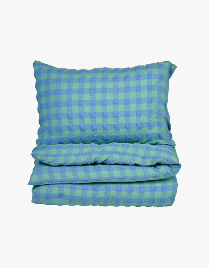 Pussilakanasetti lankavärjättyä kreppipuuvillaa vihreä - 150x210+50x60 cm vihreä - 1