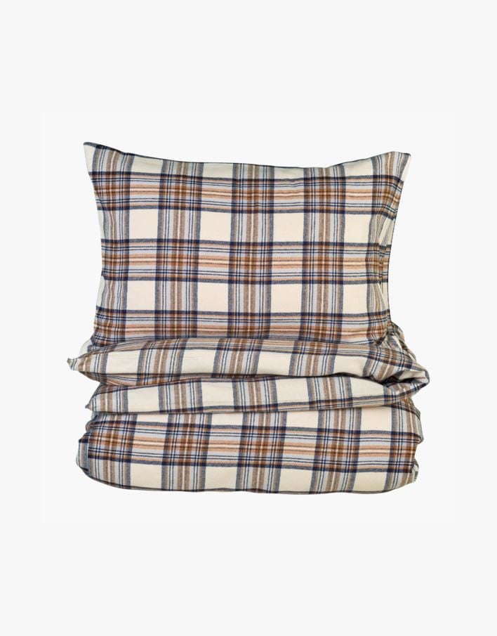 Pussilakanasetti lankavärjättyä flanellia moniväri/ruskea - 230x220+50x60 cm moniväri/ruskea - 1