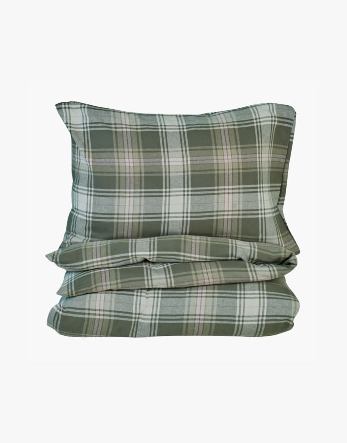 Pussilakanasetti lankavärjättyä flanellia moniväri/vihreä - 150x210+50x60 cm moniväri/vihreä - 1